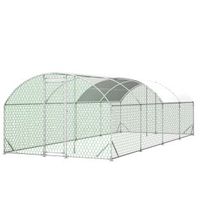 26'x9'x6'Large Metal Chicken Coop,Walk-in Poultry Cage,Chicken Run with Waterproof Cover,Outdoor Backyard Farm,Chicken Rabbits Duck Run Pen
