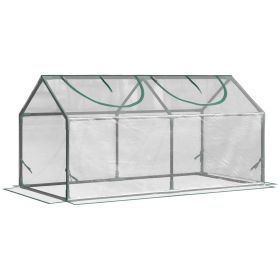 Outsunny 4' x 2' x 2' Portable Mini Greenhouse, Small Green House with PVC Cover, Roll-up Zippered Windows for Indoor, Outdoor Garden, Clear