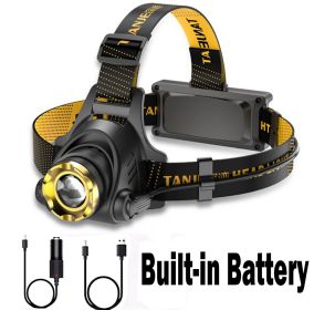LED Headlamp Rechargeable Head Torch Zoom Headlight Lamp Powerful Flashlight Fishling Driving Camping Light With 3 Modes Work Light (Color:Light Blue: Black)
