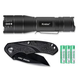 5.3oz Small & Extremely Zoomable LED Tactical Handheld Flashlight With Knife (Color:Light Blue: Black)