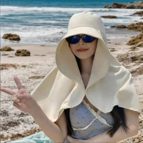 Sun Protection Hat,UV Neck Protection Beach (Color:Light Blue: Brown)