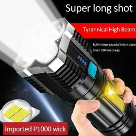 POWERFUL Tactical Quad-Core Super Bright Torch LED Flashlight USB Rechargeable Camping (Color:Light Blue: Black)