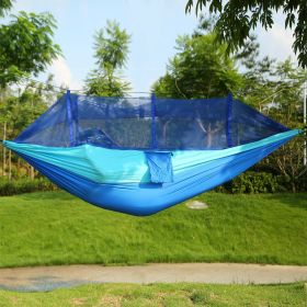 1Pc 600lbs Load 2 Persons Hammock With Mosquito Net Outdoor Hiking Camping Hommock Portable Nylon Swing Hanging Bed With Strap Hook Carry Bag (Color:Light Blue: Blue)