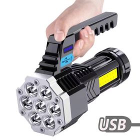 7 LED Flashlight COB Torch Rechargeable Side Light USB Charging 4 Modes Waterproof Work Light (Color:Light Blue: Black)