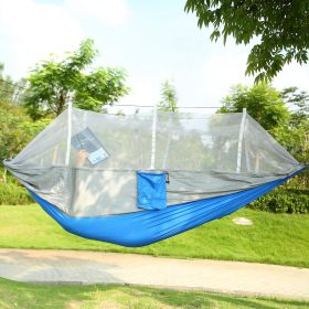 1Pc 600lbs Load 2 Persons Hammock With Mosquito Net Outdoor Hiking Camping Hommock Portable Nylon Swing Hanging Bed With Strap Hook Carry Bag (Color:Light Blue: Grey)