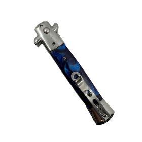 9 Automatic Out-The-Side Knife (Color:Light Blue: White Marble)