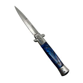 9 Automatic Out-The-Side Knife (Color:Light Blue: Blue Marble)